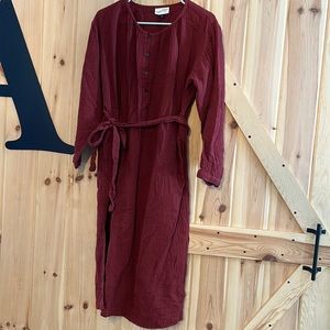 Maroon, cotton, long sleeved, light weight dress